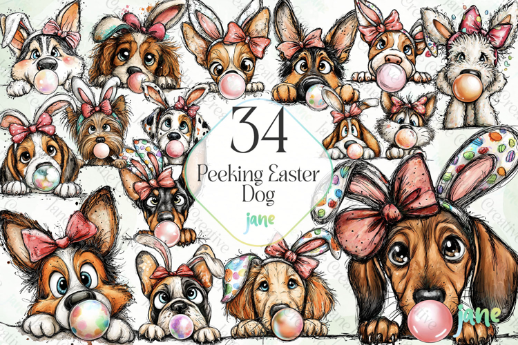 Peeking Easter Dog Bundle Clipart