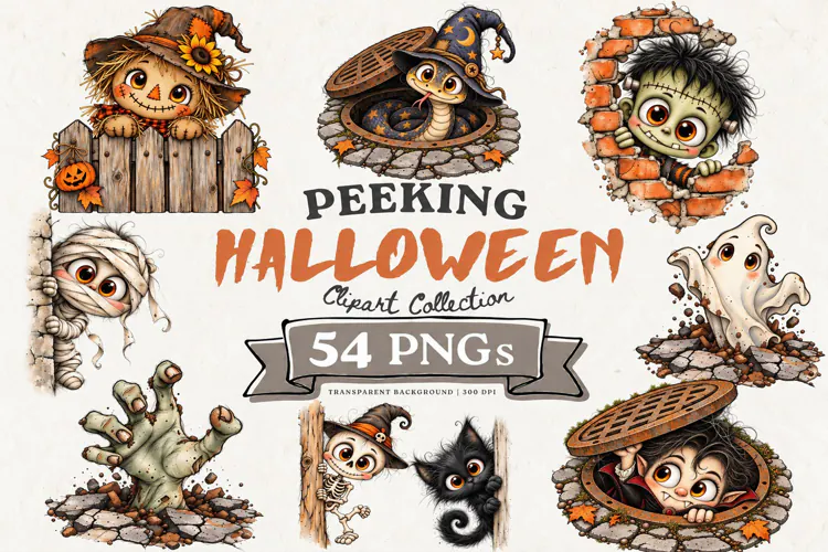 Halloween Peeking Clipart | Whimsical Halloween
