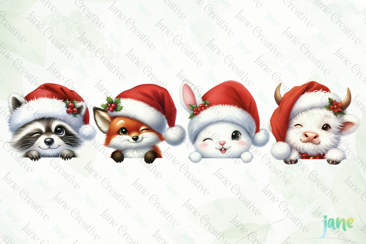 Peeking Holiday Animal Clipart example image 1