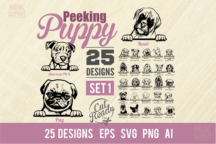 Peeking Puppy Set1 - BUNDLE 25 SVG, Cut vector SVG 25 design