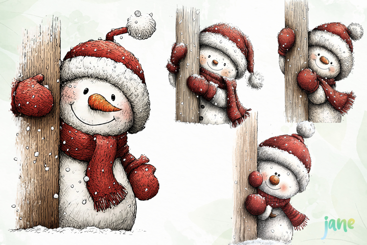 Peeking Snowman Clipart