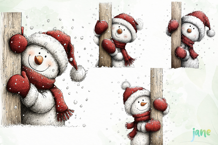 Peeking Snowman Clipart