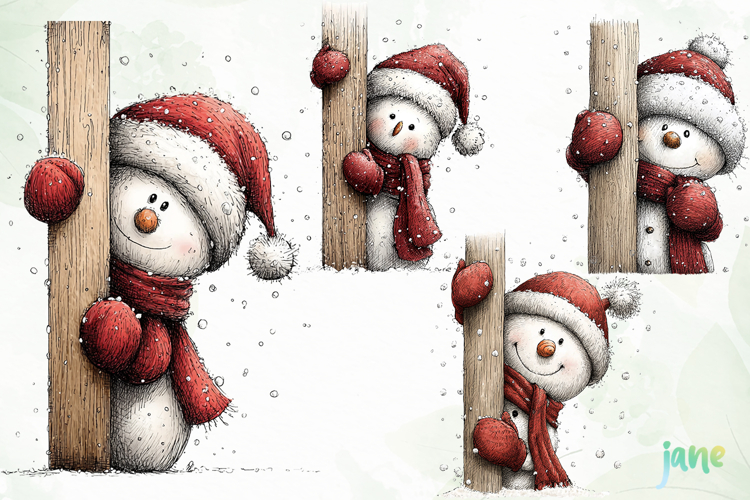 Peeking Snowman Clipart