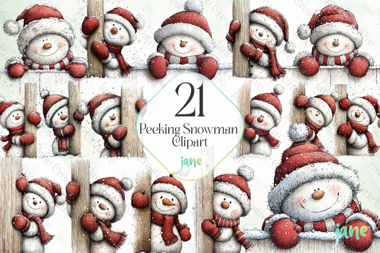 Peeking Snowman Clipart