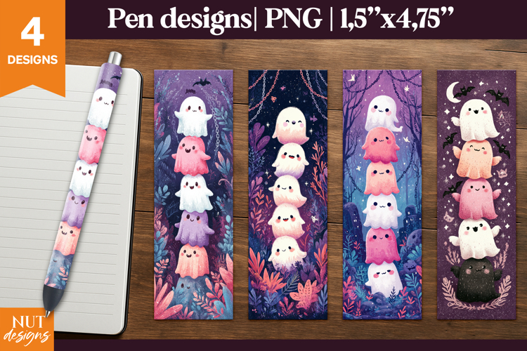 Cartoon ghost pen designs. Waterslide pen wraps. Funny pens