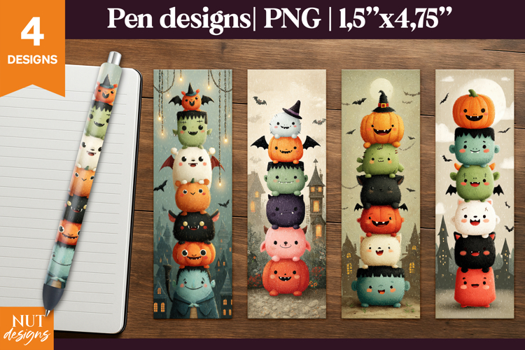 Halloween monster pen designs. Halloween pen wrap. Funny pen