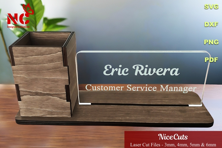 Desk Name Plate with Pen Holder SVG - Custom Laser Cut Files