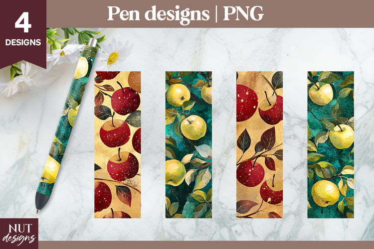 Apples golden pen designs. Waterslide pen wraps PNG