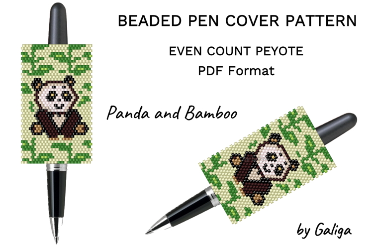 Beaded Pen Wrap Pattern Seed Bead Panda and Bamboo Beading