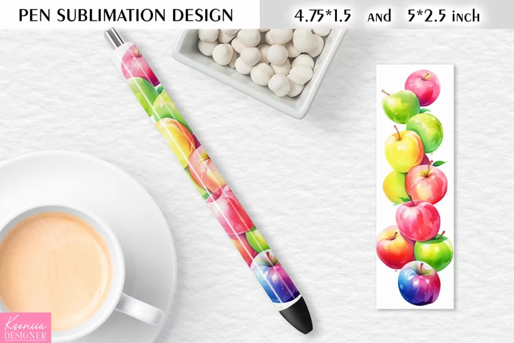 Colorful Apples Pen Wrap|Kawaii Fruit Pen Sublimation Design
