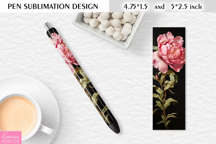Pink Peony Flower Pen Sublimation Design