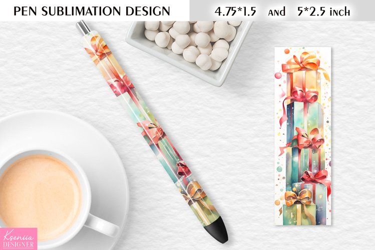 Watercolor Christmas Gift Boxes Pen Sublimation example image 1