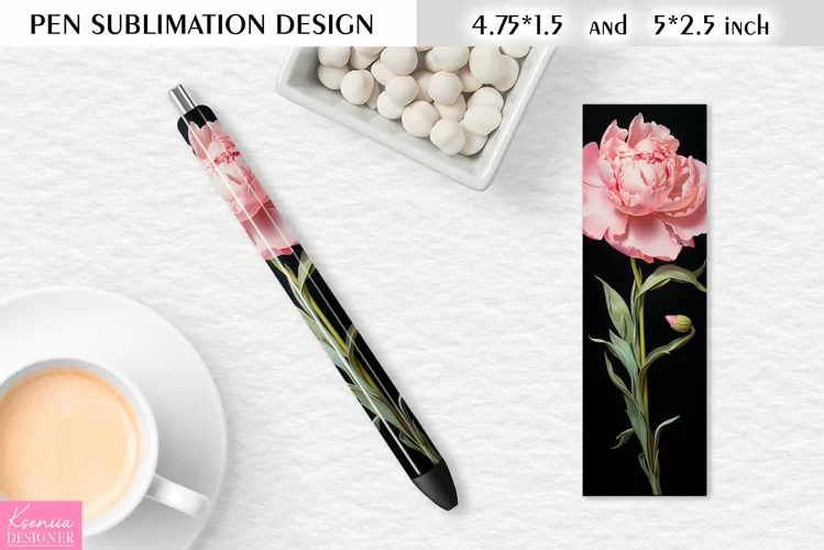Pink Peony Flower Pen Sublimation Design