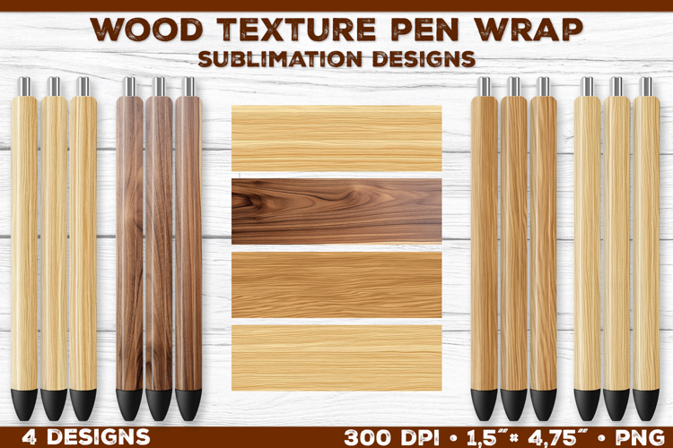 Realistic Wood Texture Pen Wrap Sublimation Designs