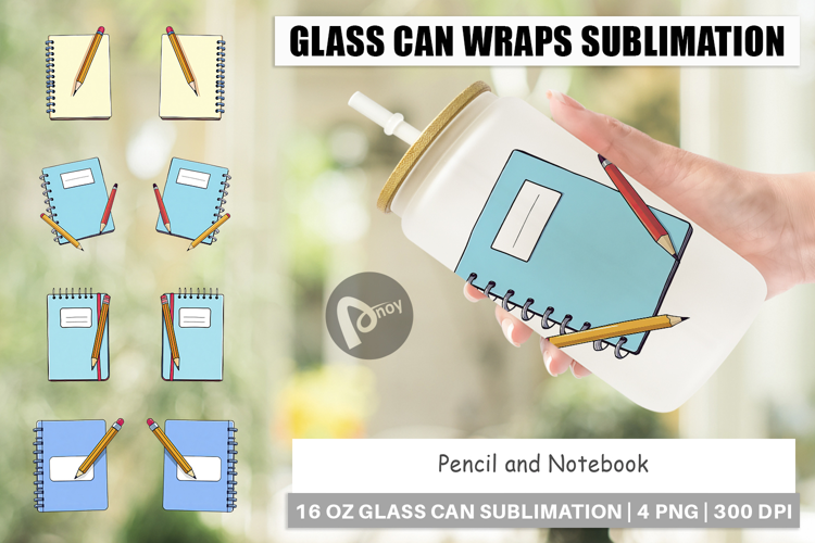 Glass Can Pencil and Notebook