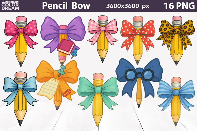 Yellow Pencil Bow Clipart | Teacher Pencil Sublimation