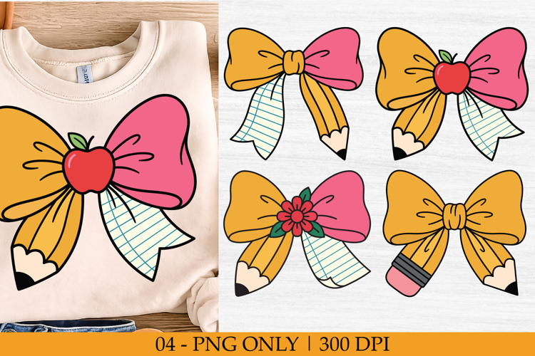 Pencil Bow, Teacher Coquette Bow PNG, Back To School