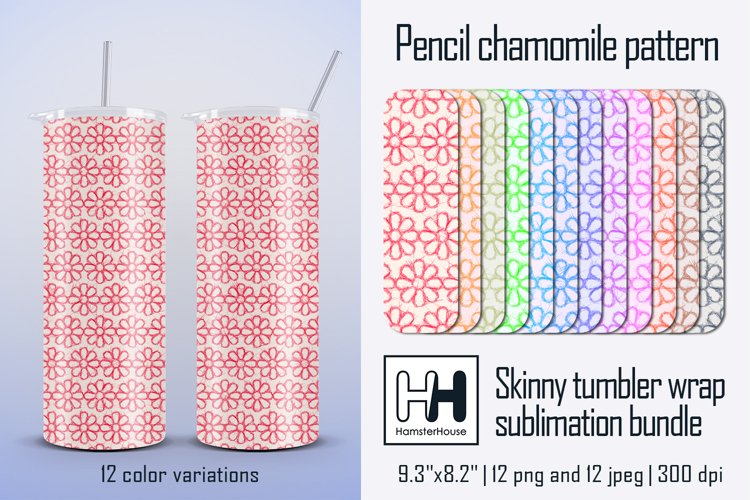 Pencil chamomile pattern skinny tumbler wrap sublimation