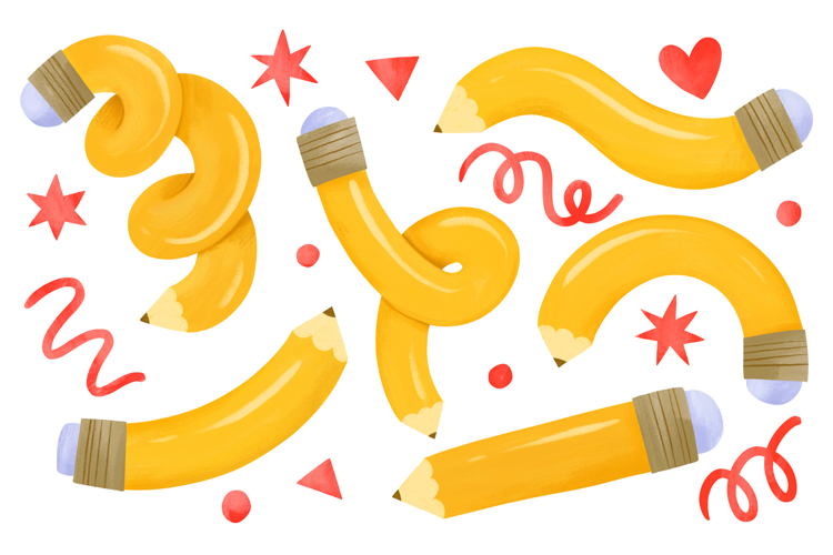 Bent Yellow Pencils Clipart Back to School Drawn