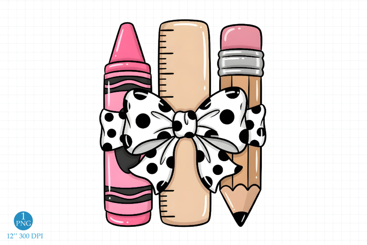 Teacher PNG, Pencil Crayon and Bow School Design
