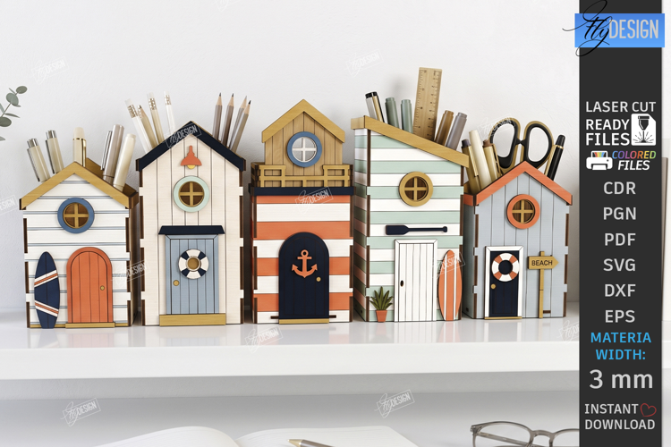 Houses Pencil Holder Laser Cut | Mini Houses Desk Organizers