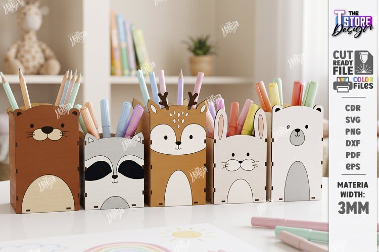 Forest Animals Pencil Holders Laser Cut Kit | Desk Organizer example image 1