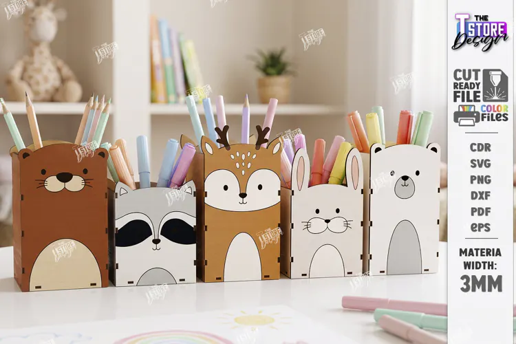 Forest Animals Pencil Holders Laser Cut Kit | Desk Organizer