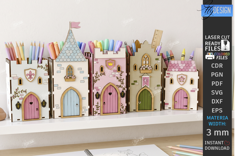 Houses Pencil Holder Laser Cut | Mini Houses Desk Organizers
