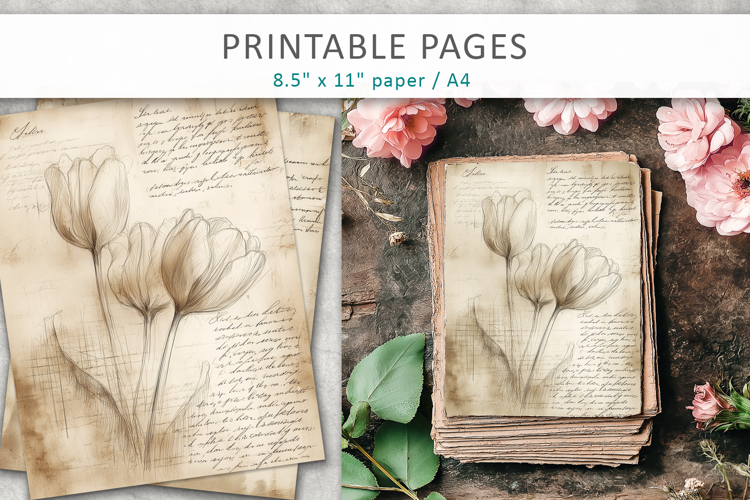 hand drawn sketch vintage paper, junk journal pages