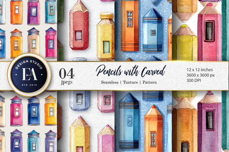 Hand-Painted Pencil Houses Seamless Pattern Digital Paper