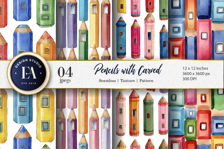 Windowed Pencils Watercolor Seamless Digital Paper