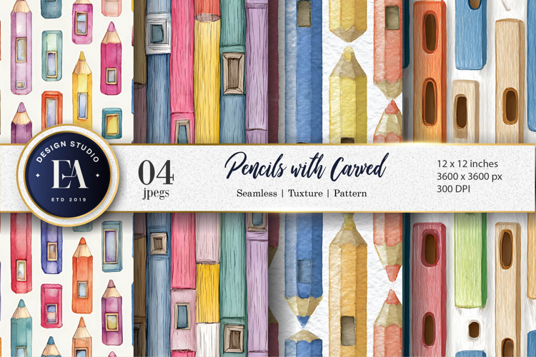 Pencils with Small Windows Carved Watercolor Digital Paper