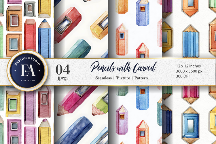 Watercolor Pencils Carved with Windows Craft Digital Paper