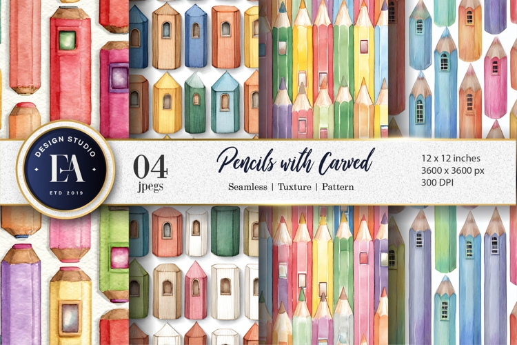 Watercolor Pencils Carved with Windows Craft Digital Paper