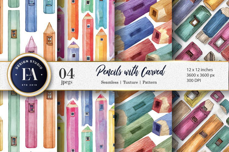 Pencils with Small Windows Carved Watercolor Digital Paper