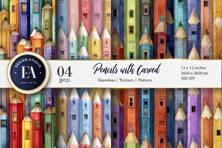 Windowed Pencils Watercolor Seamless Digital Paper