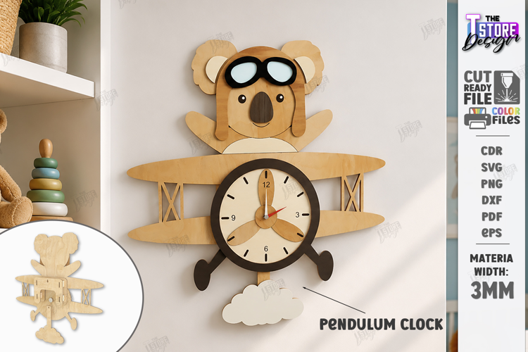Wooden Koala Pendulum Wall Clock Laser Cut | Kids Laser