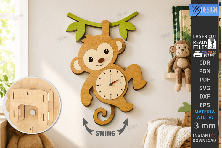 Pendulum Wall Clock Laser Cut | 3D Layered Clock | Monkey