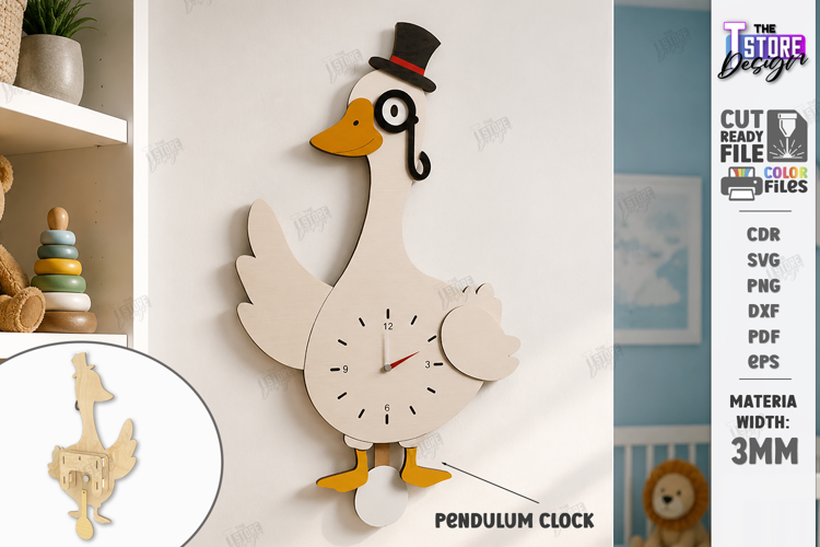 Wooden Goose Pendulum Wall Clock Laser Cut | Kids Laser