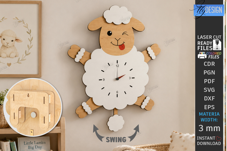 Pendulum Wall Clock Laser Cut | 3D Layered Clock | Sheep SVG