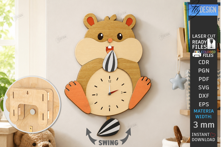 Pendulum Wall Clock Laser Cut | 3D Layered Clock | Hamster