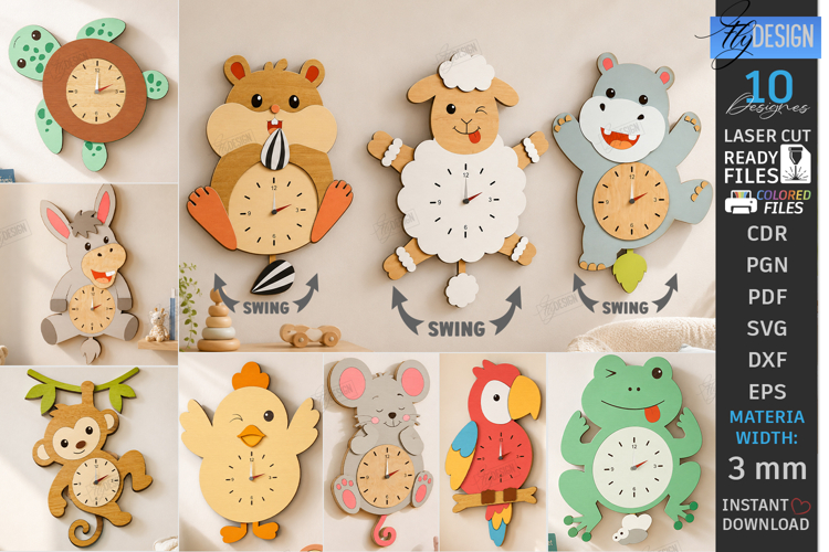 Pendulum Wall Clock Laser Cut Bundle | 3D Layered Clock SVG