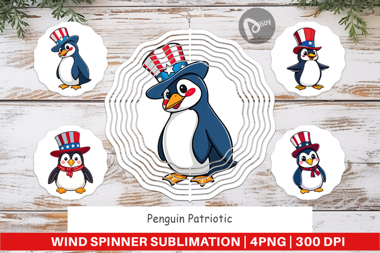 Wind Spinner Penguin Patriotic