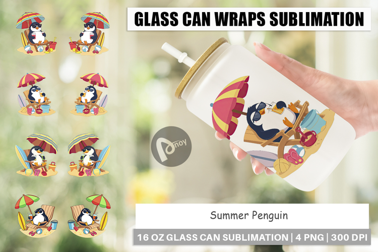 Glass Can Summer Penguin