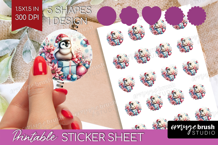 Penguin Pastel Christmas Round Sticker Coquette Xmas