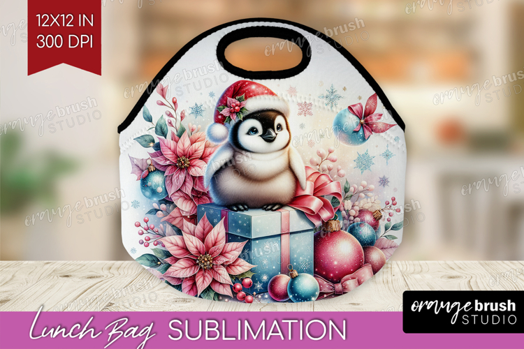 Penguin Pastel Christmas Lunch Bag Coquette Xmas Lunch Bug
