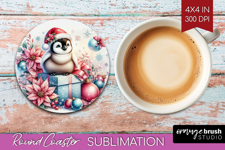 Penguin Pastel Christmas Round Coaster Coquette Xmas Coaster