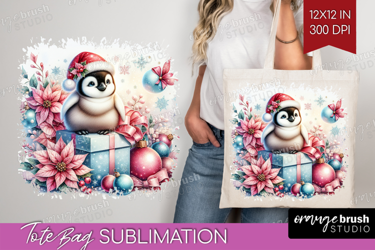 Penguin Pastel Christmas Tote Bag Coquette Xmas Tote Bag PNG