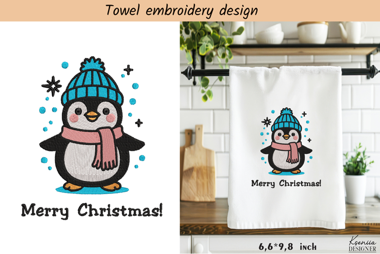 Funny Penguin|Christmas Embroidery Towel Design
