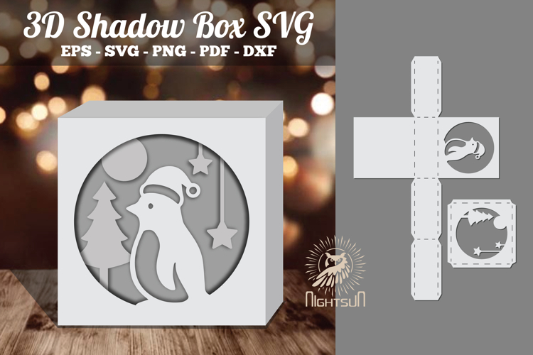 Penguin 3D Papercut Shadow Box SVG